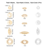 20Pcs 5 Style 201 Stainless Steel Pendants, Laser Cut, Sun & Moon & Ring with Sun, Mixed Color, 4pcs/style