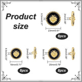 24Pcs 3 Style 1-Hole Zinc Alloy Enamel Shank Buttons, Flat Round with Lion Pattern, Black, 18~23x8.5~9.5mm, Hole: 2mm, 8pcs/style