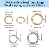 800Pcs 4 Styles 304 Stainless Steel Jump Rings, Open Jump Rings, Golden & Stainless Steel Color, 20 Gauge~18 Gauge, 5~8x0.8~1.2mm, Inner Diameter: 3.4~6mm, 200pcs/style