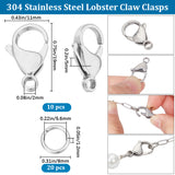 6Pcs 316 Surgical Stainless Steel Lobster Claw Clasps, with 20Pcs 304 Stainless Steel Jump Rings, for DIY Jewelry Making Findings, Stainless Steel Color, 19x11x5mm, Hole: 2mm