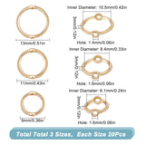 60Pcs 3 Style Brass Bead Frames, Long-Lasting Plated, Round Ring, Real 14K Gold Plated, 9~13x3mm, Hole: 1.4~1.6mm, 20pcs/style