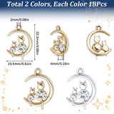 36Pcs 2 Colors Alloy with Rhinestone Pendants, Cat & Moon Charms, Platinum & Light Gold, 22~22.5x15.5x4mm, Hole: 2mm, 18Pcs/color