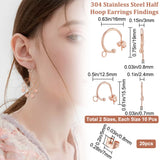 20Pcs 2 Size 304 Stainless Steel Half Hoop Earrings Findings, with Horizontal Loops & 20Pcs Ear Nuts, Rose Gold, 15.5~19x12.5~16x2.4~3mm, Pin: 0.7~0.8mm, 10Pcs/size