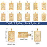 12Pcs 12 Style Brass Micro Pave Clear Cubic Zirconia Pendants, Real 18K Gold Plated, Tarot Card Charms, Real 18K Gold Plated, 30x15x4mm, Hole: 3~4mm, 1pc/style