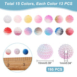 195pcs 15 Colors Imitation Pearl Acrylic Beads, Berry Beads, Combined Beads, Rainbow Gradient Mermaid Pearl Beads, Round, Mixed Color, 10mm, Hole: 1mm, 13pcs/color
