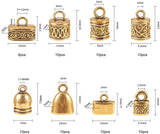 Alloy Tibetan Style Cord Ends, Mixed Shapes, Antique Golden, Boxes: 13x8.4x1.75cm, Cord Ends: 78pcs/box