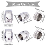 2Pcs 2 Style 316 Stainless Steel Pet Cinerary Casket, Column, with Cover, Paw Print, 40x30mm