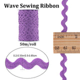 2 trands Polyester Wave Bending Fringe Trim, Sewing Ribbon, for Cloth Dress DIY Making Decorate, with Spool, Purple, 3/16 inch~3/8 inch(5~8.5mm), about 22~25m/strand