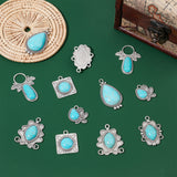 12Pcs 6 Style Synthetic Turquoise Pendants, with Antique Silver Tone Alloy Findings, Mixed Shapes, 28~45x23.5~31x5.5~7mm, Hole: 3mm, 2pcs/style