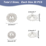 40Pcs 2 Style 1-Hole Zinc Alloy Rhinestone Shank Buttons, with Glass, Flower, Silver, 20x10mm and 25.5x12mm, 20pcs/style