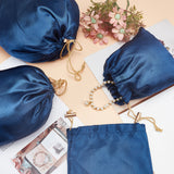 18Pcs 3 Style Satin Storage Bag, Drawstring Bag, with Plastic Golden Plated Button & Polyester Cord, Rectangle, Medium Blue, 14.5~30x14.3~22.5x0.3~0.45cm, 6Pcs/style