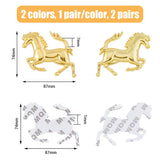 2 Pairs 2 Colors Zinc Alloy 3D Horse Badge Metal Stickers, Car Logo Decorative Stereo Decals, for Auto Car Motorcycle Logo Badge Emblem Decoration, Platinum & Golden, 74x87x7mm, 1 pair/color