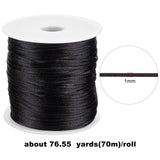Nylon Thread, Rattail Satin Cord, Black, about 1mm, about 76.55 yards(70m)/roll, 1roll/bag