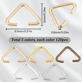 600Pcs 5 Colors Iron Triangle Rings, Buckle Clasps, Fit For Top Drilled Beads, Webbing, Strapping Bags, Mixed Color, 6x9.5x0.8mm, 120pcs/color