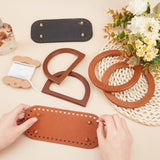 6Pcs PU Leather Knitting Crochet Bags Nail Bottom Shaper Pad, with Wooden Purse Handle, for Bag Replacement Accessories, Mixed Color, 18x8x0.95cm, Hole: 4mm