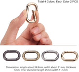 Zinc Alloy Key Clasps, Spring Gate Rings, Oval Rings, Mixed Color, 34.5x21x5mm, 8pcs/box