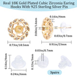 6Pcs Brass Micro Pave Cubic Zirconia Stud Earrings Settings, with 925 Sterling Silver Pin, Real 14K Gold Plated, for Half Drilled Beads, with 10Pcs Plastic Ear Nuts, Flat Round, 11.5mm, Pin: 0.8mm
