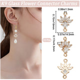 10Pcs K9 Glass Connector Charms, Flower Links with Golden Tone Brass Findings, Crystal, 19x14.5x4.3mm, Hole: 1.5mm