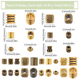 100Pcs 10 Styles Tibetan Style Alloy Spacer Beads, Column & Rondelle & Barrel, Mixed Shapes, Mixed Color, 5~9x5~9x6.5~9mm, Hole: 2.5~6mm, 10pcs/style