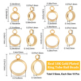 60Pcs 5 Style 201 Stainless Steel Tube Bails, Loop Bails, Ring Bail Beads, Real 18K Gold Plated, 9~13x6~10x2~3mm, Hole: 1.8mm, 10pcs/style