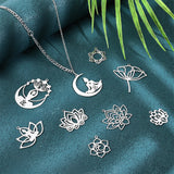 10Pcs 10 Styles 201 & 304 Stainless Steel Pendants, Laser Cut, Lotus Flower, Stainless Steel Color, 21.5~43x19.5~35.5x1mm, Hole: 1.4~1.6mm, 1pc/style