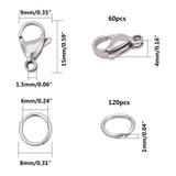 304 Stainless Steel Lobster Claw Clasps, with Open Jump Rings, Stainless Steel Color, 6.8x5.2x1.1cm