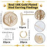 10Pcs Bee Brass Stud Earring Findings, with Vertical Loops & 20Pcs 304 Stainless Steel Jump Rings & 20Pcs Plastic Ear Nuts, Real 18K Gold Plated, 13~13.5x13.5mm, Hole: 2mm, Pin: 0.8m