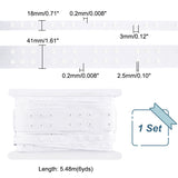 6 Yards 2-Row Plastic Snap Button Tape, Sewing Fastener Polyester Tape, White, 41x0.2mm, Hole: 2.5mm & 18x0.2mm, Pin: 3mm