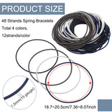 48Pcs 4 Colors Spring Bracelets Set, Minimalist Steel French Wire/Gimp Wire Stretch Bracelets for Stackable Wearing, Mixed Color, 7-3/8~8-1/8 inch(18.7~20.5cm), 12 Pcs/color