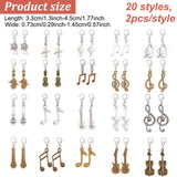 Music Theme Alloy Pendant Decoration, with Lobster Claw Clasps, Mixed Shapes, Mixed Color, 33~45mm, 20 style, 2pcs/style, 40pcs/set