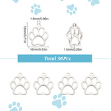 30Pcs 201 Stainless Steel Pet Pendants, Manual Polishing, Dog Footprint, Stainless Steel Color, 18x16x1.5mm, Hole: 1.6mm