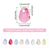 128Pcs 8 Colors Transparent Glass Charms, Dyed & Heated, Faceted, Teardrop, Mixed Color, 6x5.5x6.5mm, Hole: 0.8mm, 16pcs/color