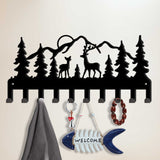 Christmas Reindeer & Forest Iron Wall Mounted Hook Hangers, Decorative Organizer Rack, for Bag Clothes Key Scarf Hanging Holder, with Screws, Black, 115x250mm