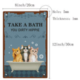 Iron Sign Posters, for Home Wall Decoration, Rectangle with Word Take A Bath You Dirty Hippie, Cat Pattern, 300x200x0.5mm