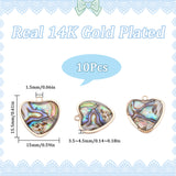 10Pcs Brass Enamel Pendants, Imitation Shell, Real 14K Gold Plated, Heart, 15x15.5x3.5~4.5mm, Hole: 1.5mm