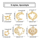 24Pcs 6 Style Zinc Alloy Links/Connectors, Open Back Bezel, For DIY UV Resin, Epoxy Resin, Pressed Flower Jewelry, Moon & Star, Golden, 4pcs/style