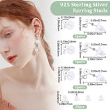 6 Pairs 3 Size 925 Sterling Silver Ear Stud Findings, Ball Stud Earring Post with Loops & 20Pcs Plastic Ear Nuts, Silver, 14~15mm, Hole: 1mm, Pin: 0.7mm