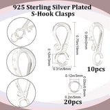 10Pcs Brass Hook Clasps, with 20Pcs Jump Rings, 925 Sterling Silver Plated, Hook Clasps: 19x8x2mm, Hole: 3mm, 10pcs