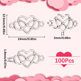 100Pcs Tibetan Style Alloy Connector Charms, Lead Free & Cadmium Free, for Valentine's Day, Heart with Infinity, Antique Silver, 12.5x24x2mm, Hole: 1.8mm