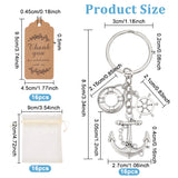 16Pcs Anchor & Helm & Life Buoy Nautical Theme Tibetan Style Alloy Pendant Keychain, with 16Pcs Kraft Paper Price Tags and 16Pcs Organza Gift Bags, Antique Silver, 8.5cm
