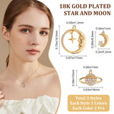 6Pcs 3 Styles Brass Micro Pave Clear Cubic Zirconia Pendants, Sun & Moon & Star, Real 18K Gold Plated, 10~18.5x11~17x2~3mm, Hole: 1~1.2mm, 2pcs/style