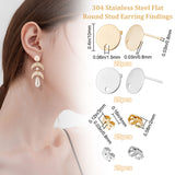 40Pcs 2 Colors Flat Plate 201 Stainless Steel Stud Earring Findings, with 304 Stainless Steel Pins & 40Pcs 304 Stainless Steel Ear Nuts, Golden & Stainless Steel Color, 10x0.8mm, Hole: 1.5mm, Pin: 0.8mm, 20Pcs/color