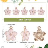 100Pcs Zinc Alloy Enamel Pendants, Flower, Golden, Pink, 16.5x14.5x2.5~3mm, Hole: 1.5mm