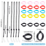 Adjustable Polyester Electronic Cigarette Anti-Lost Necklace Lanyard, with Silicone Bands Anti Slip Rubber Rings, Mixed Color, Neck Lanyard: 768mm, 6pcs; Pendants: 29x24.5x7mm, Hole: 20.5mm, Inner Diameter: 20.5mm, 24pcs