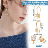 30Pcs Brass Micro Pave Clear Cubic Zirconia Earring Hooks, with Horizontal Loops, Real 18K Gold Plated, 17x3.5mm, Hole: 1.2mm, 21 Gauge, Pin: 0.7mm