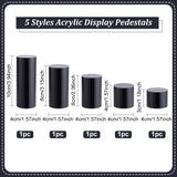 5Pcs 5 Styles Column Opaque Acrylic Jewelry Display Pedestals, for Small Jewelry, Cosmetic Showing, Black, 4x3~10cm, 1pc/style