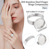 40Pcs Adjustable 304 Stainless Steel Finger Rings Components, Pad Ring Base Findings, Flat Round, Stainless Steel Color, Inner Diameter: 17~17.5mm, Tray: 12mm