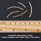 50Pcs 5 Style Brass Tube Beads, Long-Lasting Plated, Curved Beads, Tube, Real 24K Gold Plated, 20~35x2~7x2~3mm, Hole: 1~2mm, 10pcs/style