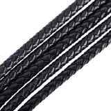 Black 6mm Round Folded Genuine Braided Leather Cords for Necklace Bracelet Jewelry Making, about 2m/bag