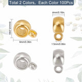200Pcs 2 Colors Tibetan Style Tube Bails, Loop Bails, Bail Beads, Cadmium Free & Lead Free, Rondelle, Antique Silver & Golden, 9x6x4mm, Hole: 1.5mm, Inner Diameter: 3mm, 100pcs/color